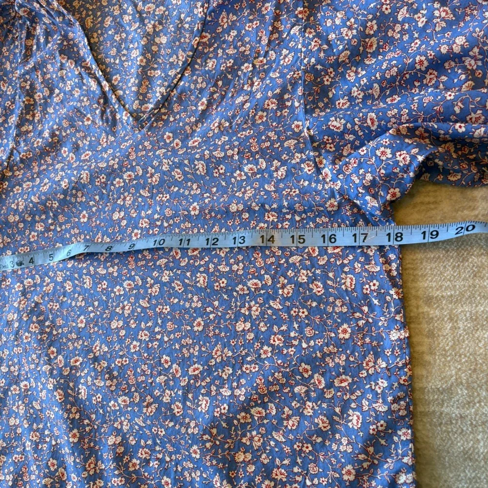 Madewell Blue Floral Puff‎ Sleeve V Neck Casual Blouse Top Women XS Boho Peasant